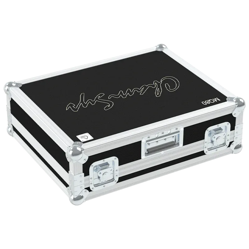 Front right view of the ALP Flight Case for ChamSys MagicQ MQ80 with PVC finishing and compact flight case hardware