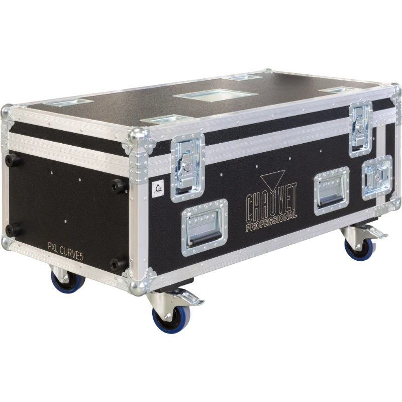 Front right view of the ALP Flight Case for 2x Chauvet Colorado PXL Curve 5 with wheels and professional touring hardware