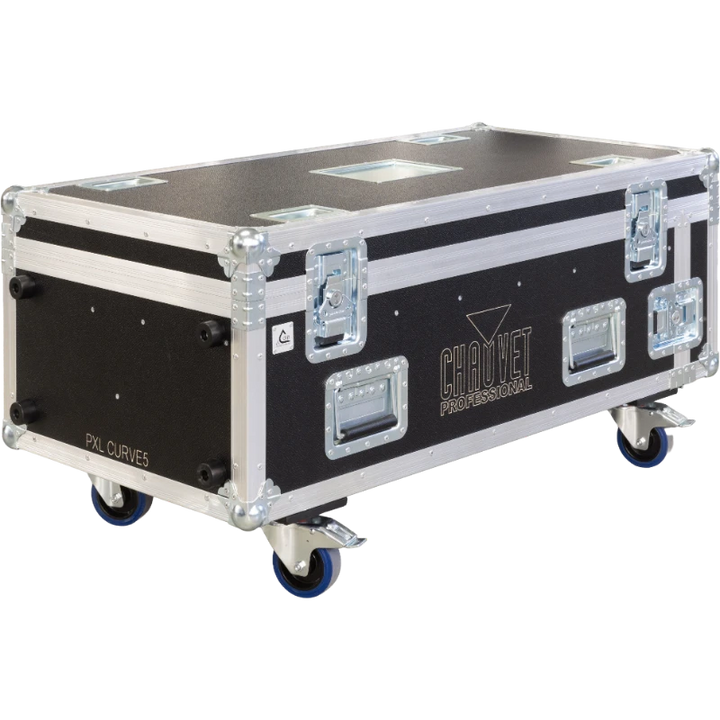 Front right view of the ALP Flight Case for 2x Chauvet Colorado PXL Curve 5 with wheels and professional touring hardware