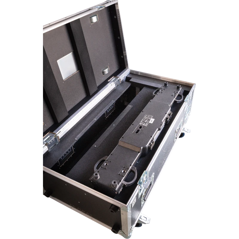 Top open view of the ALP Flight Case for 2x Chauvet Colorado PXL Curve 5 showing internal organization, accessories compartment and protective foam layout