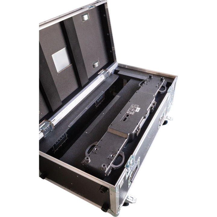 Top open view of the ALP Flight Case for 2x Chauvet Colorado PXL Curve 5 showing internal organization, accessories compartment and protective foam layout