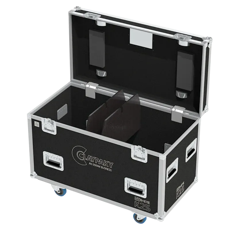 Open empty view of the ALP Flight Case for 2x Clay Paky HY B-EYE K25 showing the internal protective layout