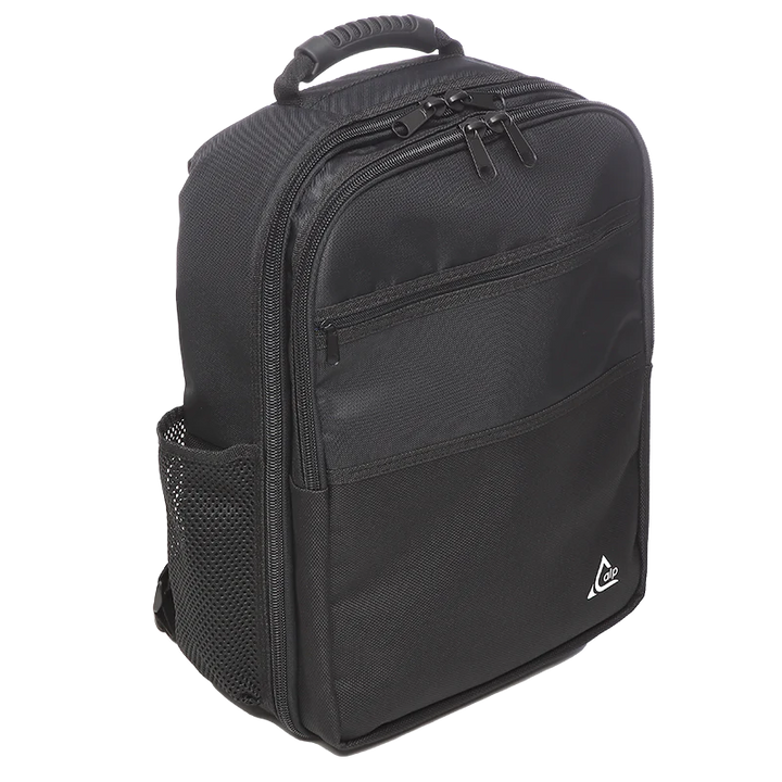 Front left view of the ALP Custom Camera Bag showing 10mm Zip closure, tube handle and shoulder straps