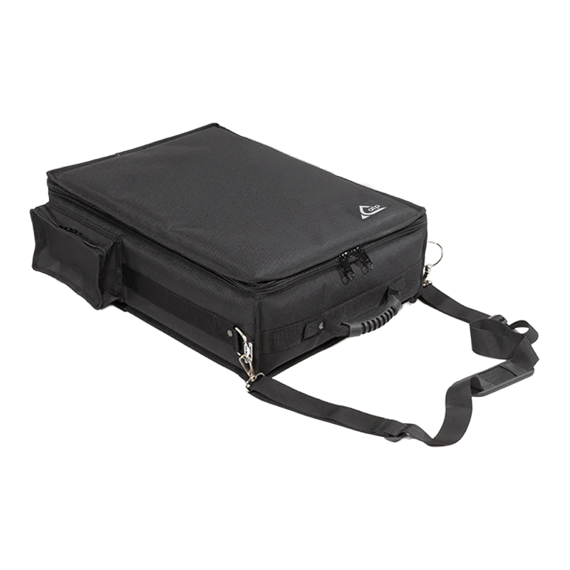 Front right perspective view of the ALP professional matelassée bag for AlphaTheta CDJ-3000