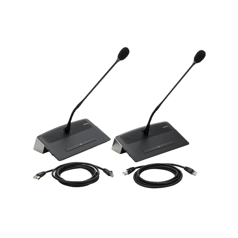 Standalone view of ten Televic D-Cerno DL/CL conference units and cables