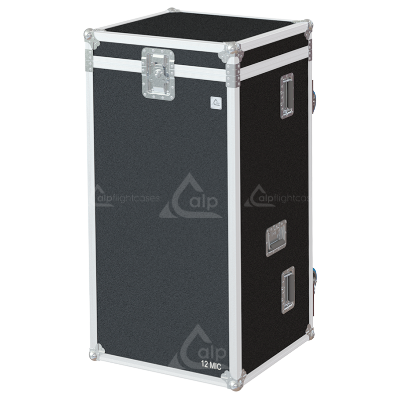 Front view of the professional touring flight case for 12x microphone stands up to 1160mm by ALP Flight Cases