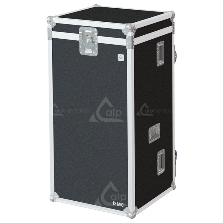 Front view of the professional touring flight case for 12x microphone stands up to 1160mm by ALP Flight Cases