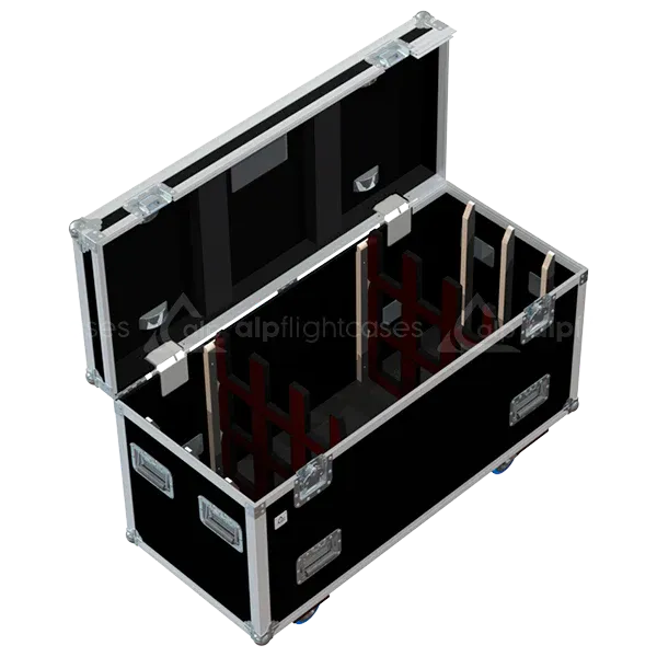 Open empty view of the ALP Flight Case for 12x Showtec Sunstrip Highlite Active MKII showing the custom protective interior layout