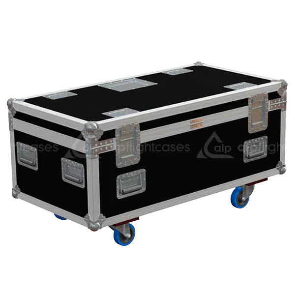 Rear view of the ALP Flight Case for 12x Showtec Sunstrip Highlite Active MKII showing reinforced protective structure and touring hardware