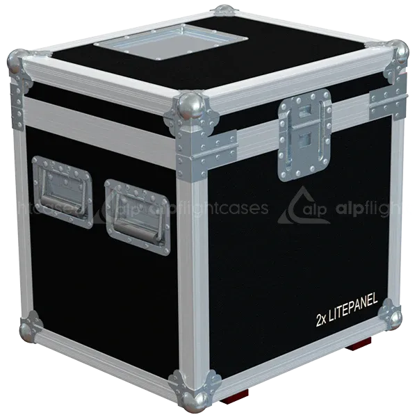 Rear view of the ALP Flight Case for 2x Litepanels Astra 6X showing reinforced protective structure and touring hardware