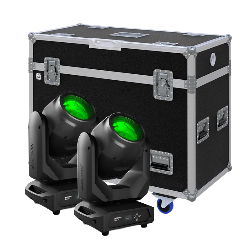 Standalone view of two Cameo AZOR B1 moving head fixtures