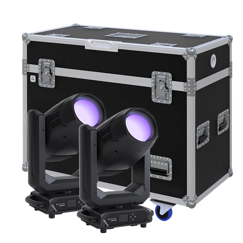 Standalone view of two Cameo AZOR SP2 Profile moving head fixtures