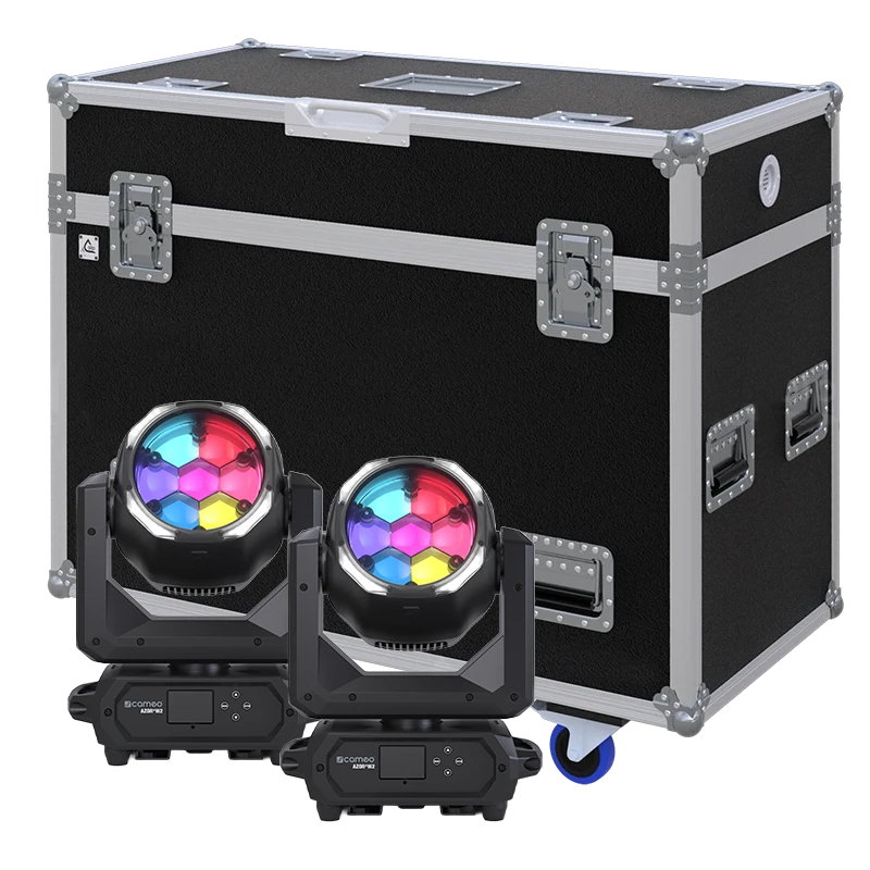 Standalone view of two Cameo AZOR W2 Wash moving head fixtures