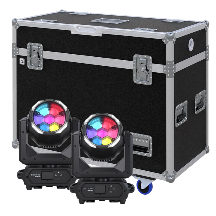 Standalone view of two Cameo AZOR W2 Wash moving head fixtures