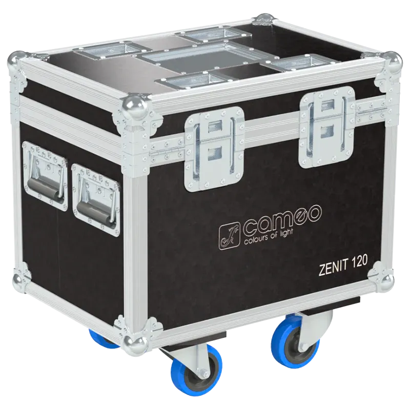Rear view of the ALP Flight Case for 2x Cameo ZENIT 120 showing reinforced protective structure and touring hardware