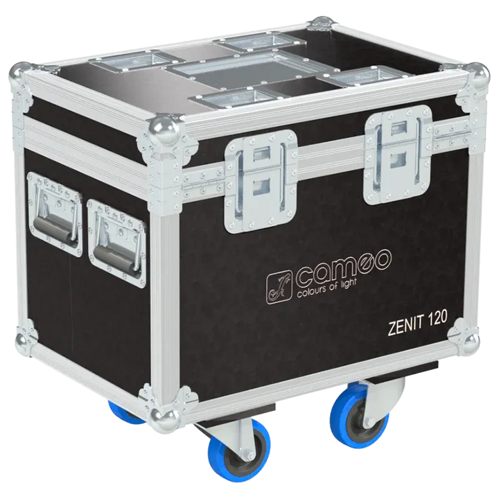 Rear view of the ALP Flight Case for 2x Cameo ZENIT 120 showing reinforced protective structure and touring hardware
