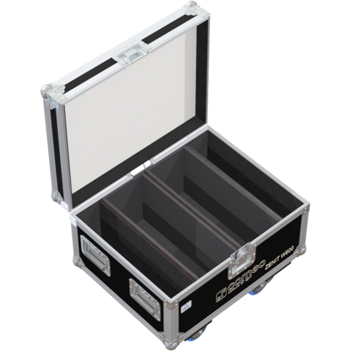 Open empty view of the ALP Flight Case for 2x Cameo ZENIT W600 showing the custom protective interior layout