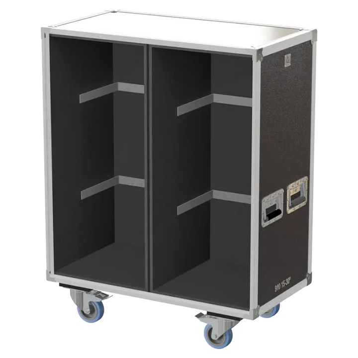 Front right view of the ALP Flight Case for 2x Chauvet 910 15–30° Zoom Profile featuring reinforced touring hardware, butterfly catches and durable construction