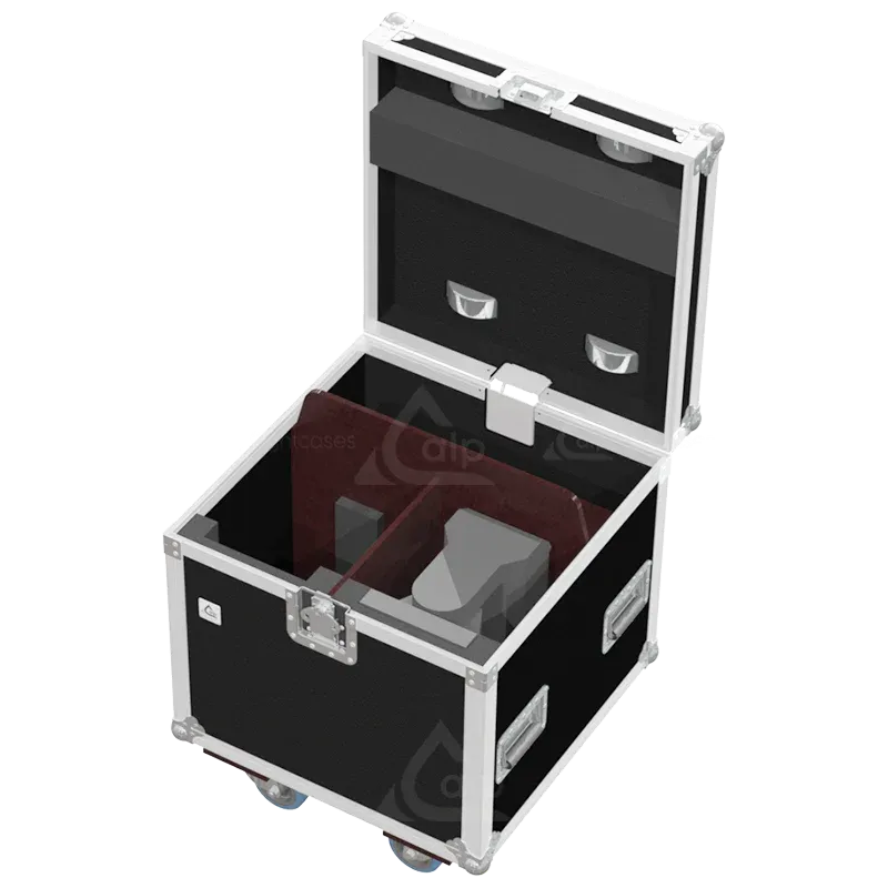 Open view of the ALP Flight Case with two Chauvet COLOR STRIKE M hybrid strobe fixtures positioned inside