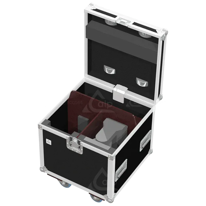 Open view of the ALP Flight Case with two Chauvet COLOR STRIKE M hybrid strobe fixtures positioned inside