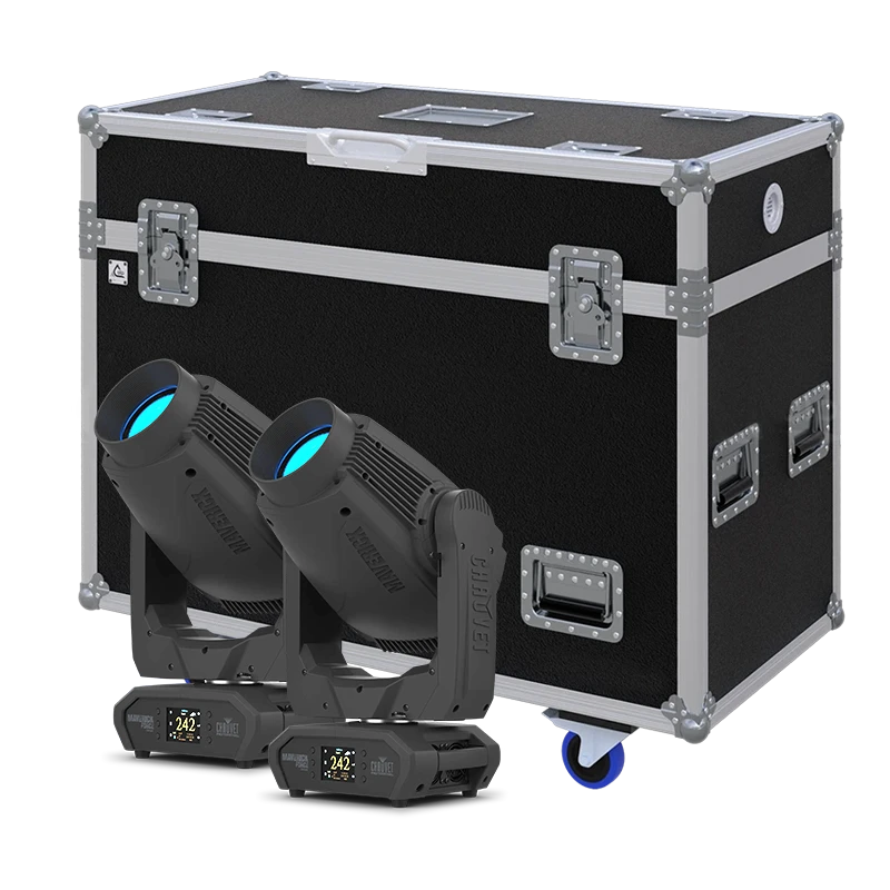 Standalone view of two Chauvet Maverick Force S Spot moving head fixtures