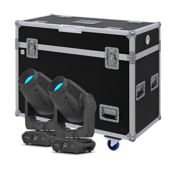Standalone view of two Chauvet Maverick Force S Spot moving head fixtures