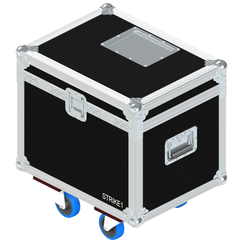 Rear view of the ALP Flight Case for 2x Chauvet STRIKE 1 showing reinforced protective structure and touring hardware