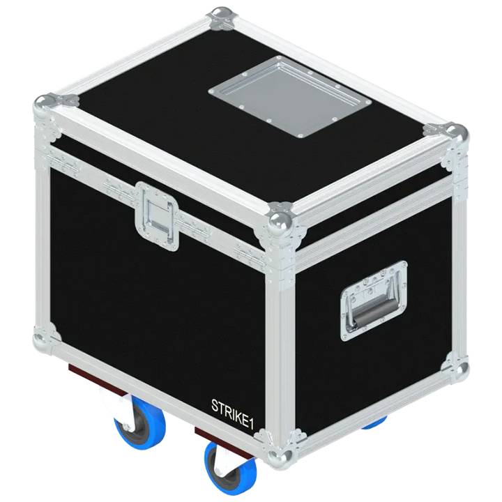 Rear view of the ALP Flight Case for 2x Chauvet STRIKE 1 showing reinforced protective structure and touring hardware