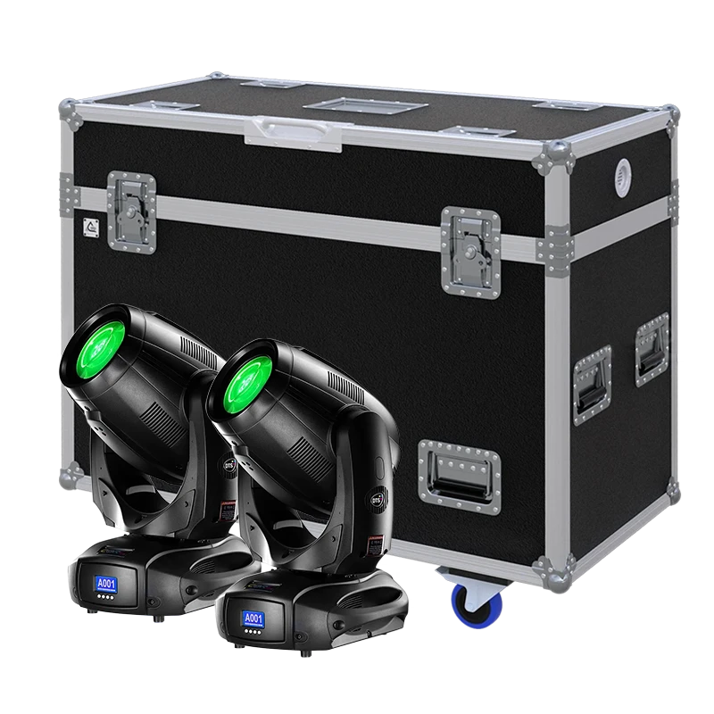 View of two DTS EVO lighting fixtures with the custom ALP Flight Case in the background