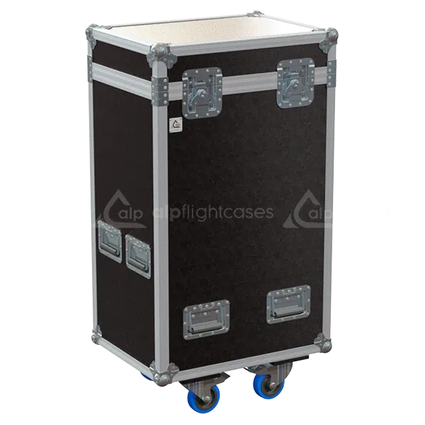 Front right view of the ALP Flight Case for 2x ETC Source Four 15–30° Zoom Profile featuring reinforced touring hardware, butterfly catches and durable construction
