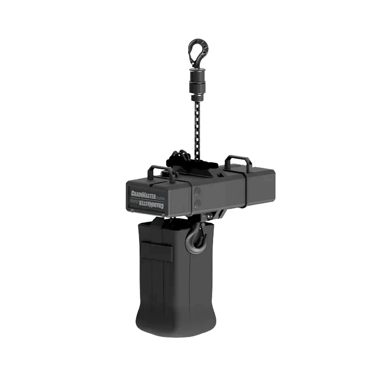 Standalone view of two LIFTKET STAGEKET 500Kg D8+ chain hoists
