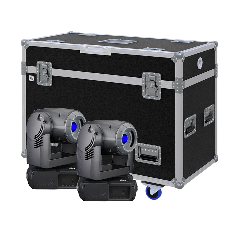 View of two Martin MAC 250/300 moving head fixtures with the custom ALP Flight Case in the background
