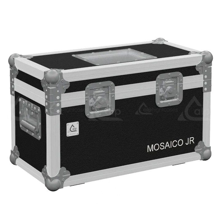 Front right view of the ALP Flight Case for 2x Prolights Mosaico Jr featuring reinforced touring hardware, butterfly catches and durable construction