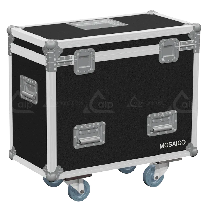 Rear view of the ALP Flight Case for 2x Prolights Mosaico showing reinforced protective structure and touring hardware