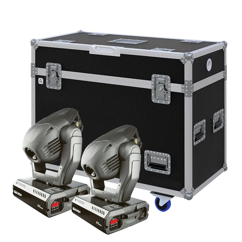 View of two Robe 575 XT CS moving head fixtures with the custom ALP Flight Case in the background