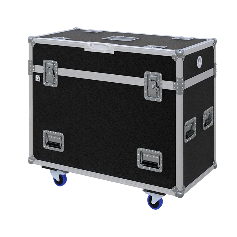 Front view of the custom ALP Flight Case for 2x SGM IDEA SPOT 700 lighting fixtures