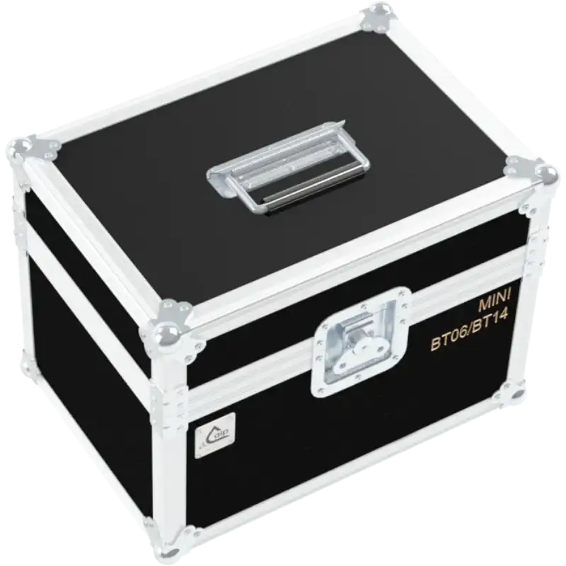 Front right view of the ALP Flight Case for 2x Showven Sparkular Mini BT06 featuring reinforced touring hardware, butterfly catches and durable construction