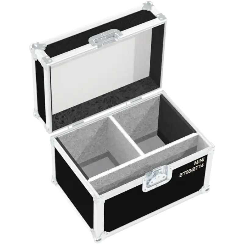 Open empty view of the ALP Flight Case for 2x Showven Sparkular Mini BT06 showing the custom protective interior layout