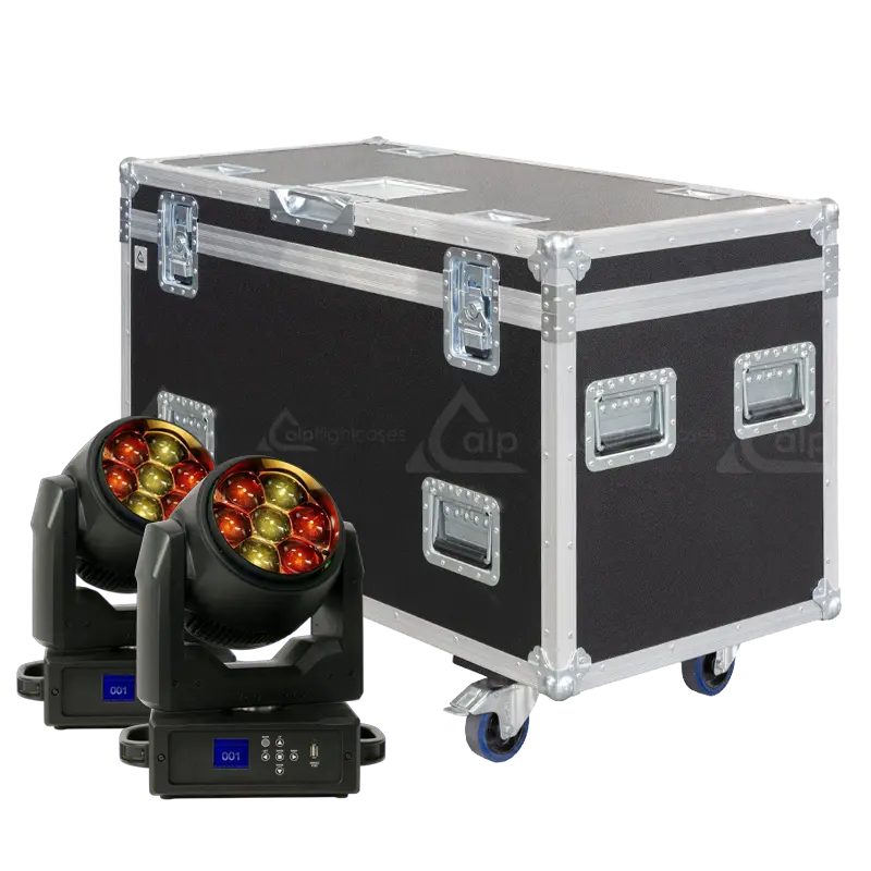 2x Starway Modena Wet fixtures standing next to the ALP FLIGHT CASES touring solution - Front view
