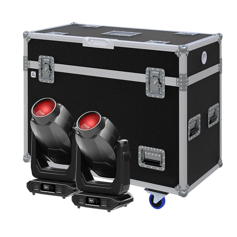 View of two VARI-LITE VLZ WASH moving head fixtures with the custom ALP Flight Case in the background