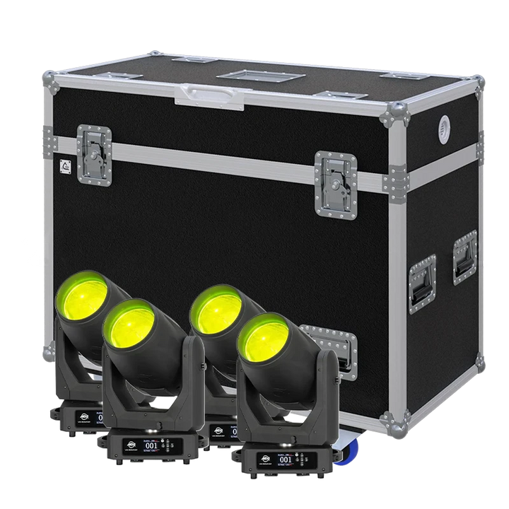 Standalone view of four ADJ Vizi Beam CMY lighting fixtures