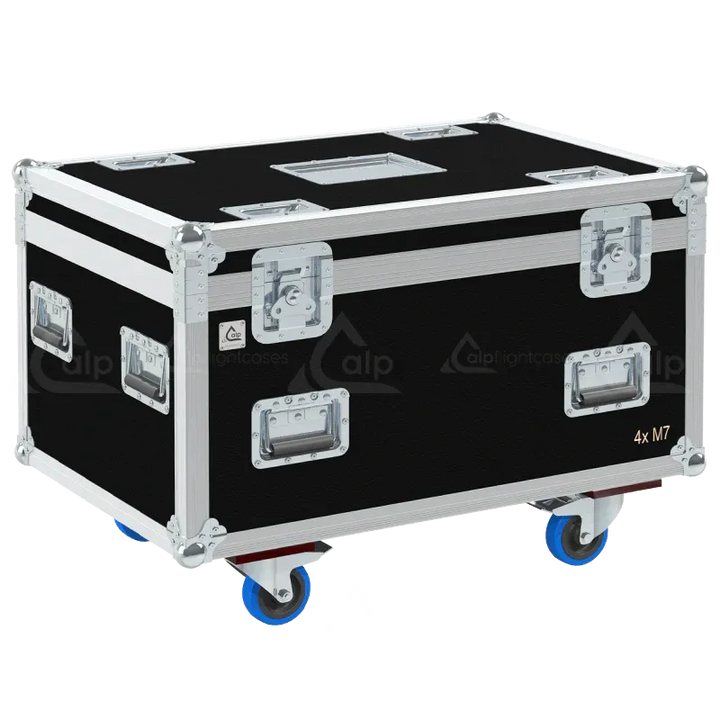 Front right view of the ALP Flight Case for 4x Antari M-7X RGBA Stage Fog Jet featuring reinforced touring hardware, butterfly catches and durable construction