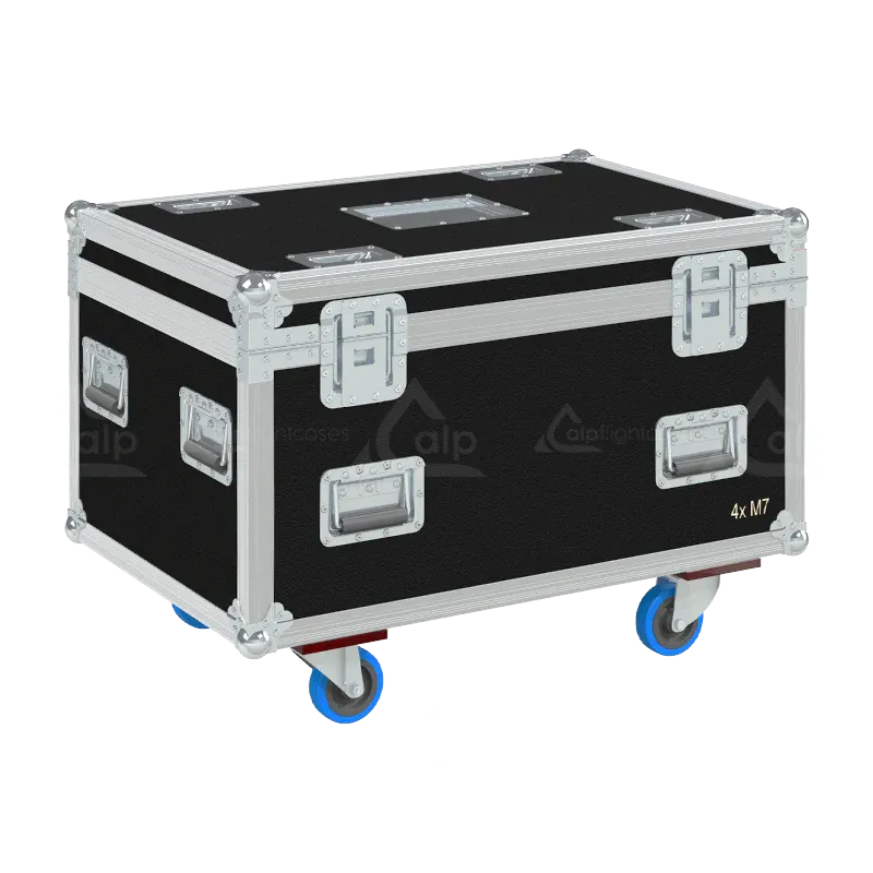 Rear view of the ALP Flight Case for 4x Antari M-7X RGBA Stage Fog Jet showing reinforced protective structure and touring hardware
