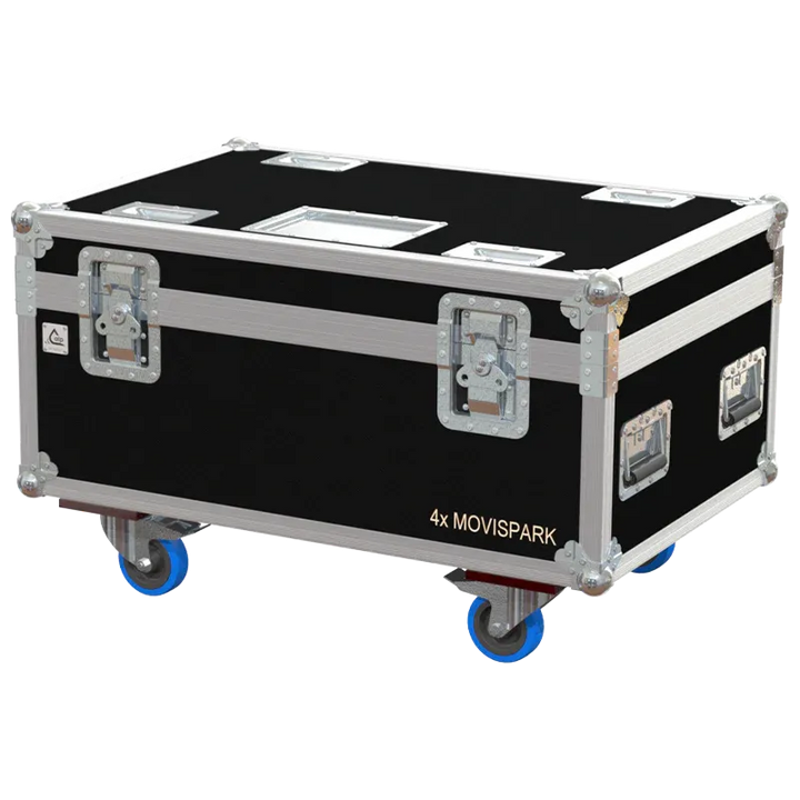 Front right view of the ALP Flight Case for 4x Leding Movi Spark Strobline featuring reinforced touring hardware, butterfly catches and durable construction