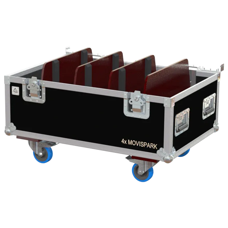 Open empty view of the ALP Flight Case for 4x Leding Movi Spark Strobline showing the custom protective interior layout
