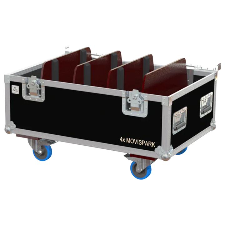 Open empty view of the ALP Flight Case for 4x Leding Movi Spark Strobline showing the custom protective interior layout
