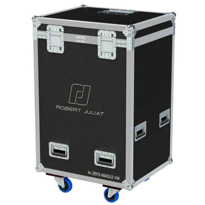 Rear view of the ALP Flight Case for 4x Robert Juliat ZEP2 664SX2VW showing reinforced protective structure and touring hardware