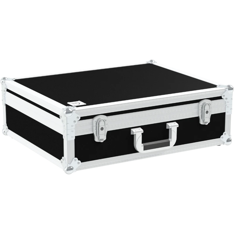 Front view of the custom ALP Flight Case for 4x Sennheiser MAT133 table stands and 4x MEG 14-40 gooseneck microphones