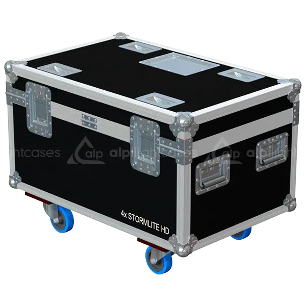 Rear view of the ALP Flight Case for 4x Stormlite HD showing reinforced protective structure and touring hardware