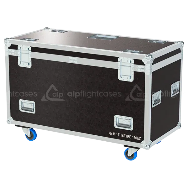 Rear view of the ALP Flight Case for 6x Briteq BT-THEATRE 150EZ showing reinforced protective structure and touring hardware